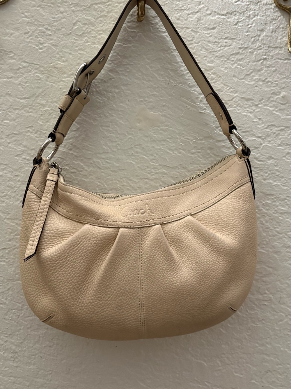 Coach Cream Pebbled Leather Hobo Bag